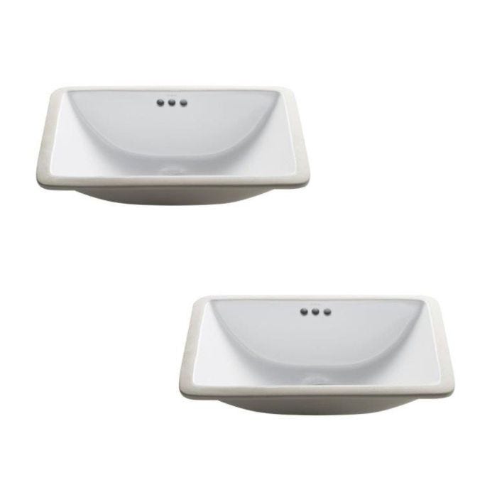 21"직사각볼 세라믹 언더마운트 욕실 싱크대(화이트,물넘침 방지 배수 장치,2세트)