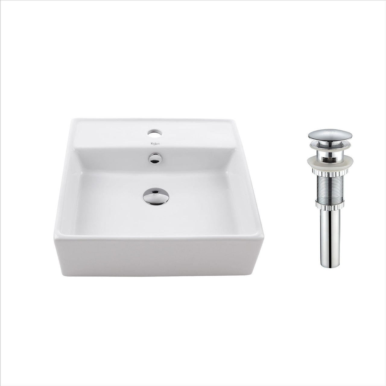 Elavo18 1/2"사각볼 세라믹 욕실 세면대(화이트,크롬 팝업 배수구)